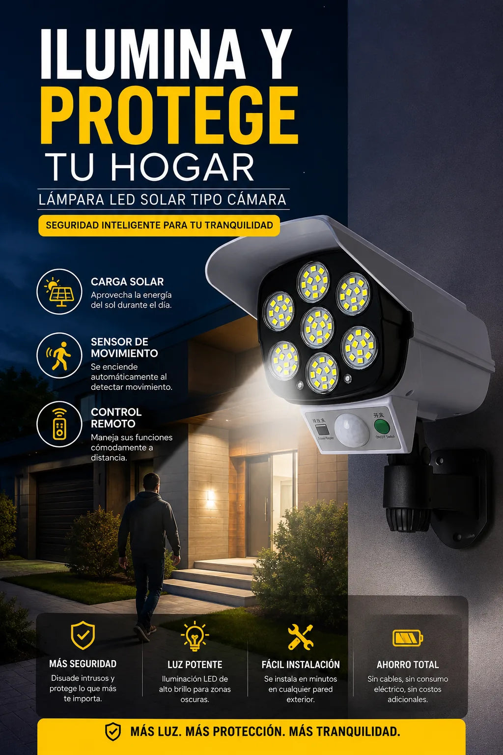 Lámpara Led Solar Y Sensor Tipo Camara